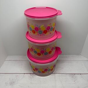3 New Tupperware Stacking Nesting Canisters Floral Pink 264 265 266